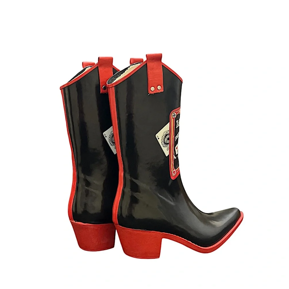 NOMAD - BLACK RED WESTERN RUBBER RAIN BOOTS